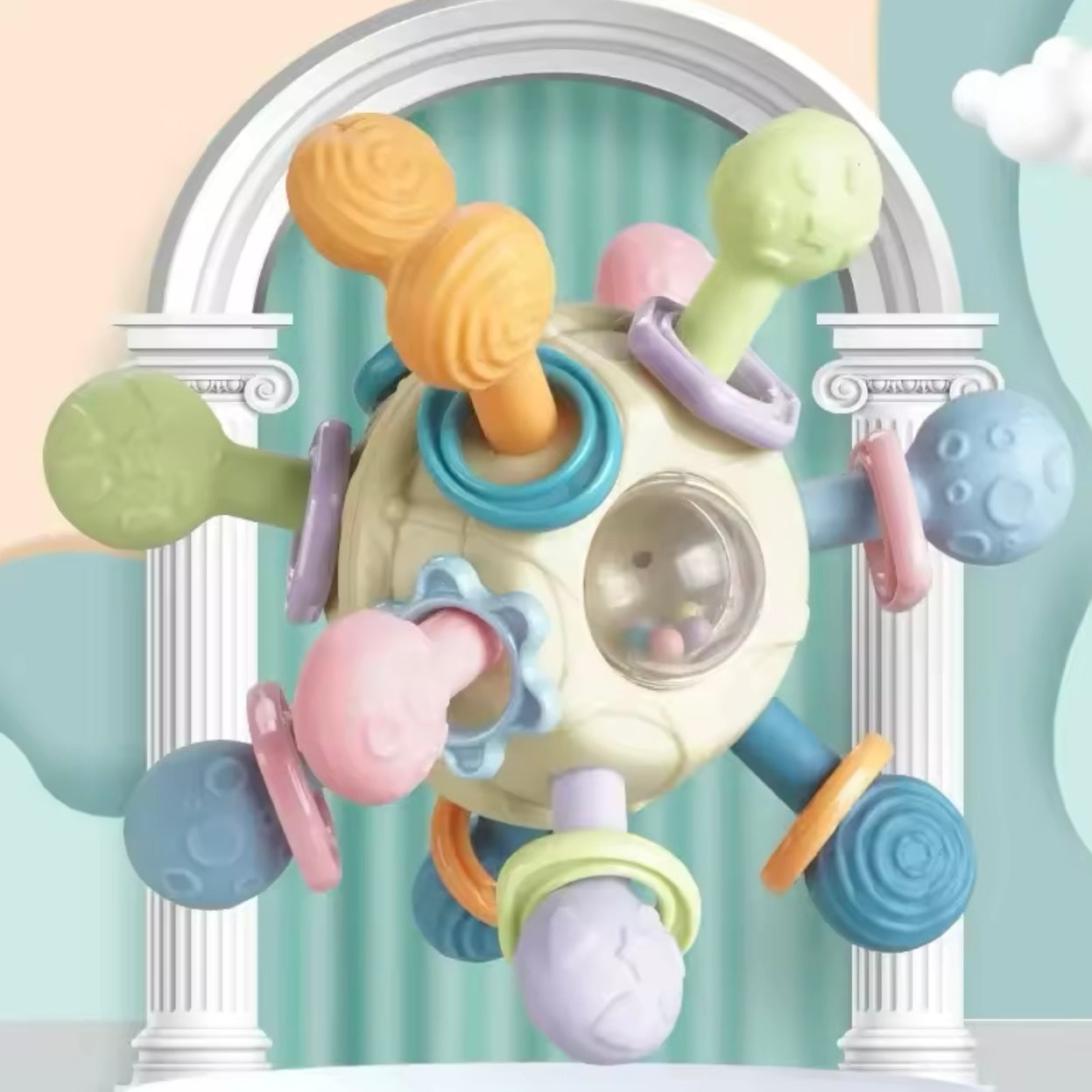 Babys spielzeug 0 12 Monate rotierende Rassel ball Greif aktivität Baby Entwicklung Spielzeug Silikon Beißring Baby sensorische Spielzeuge für Babys
