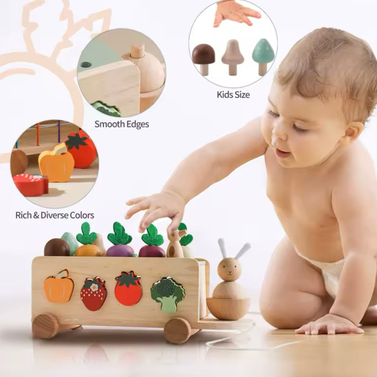 Montessori Spielzeug Holz Rübe Auto Stretch Seil Hand gezogen Auto Baby Karotte ziehen Spielzeug Form passende Spielzeug Eltern-Kind-Bildung