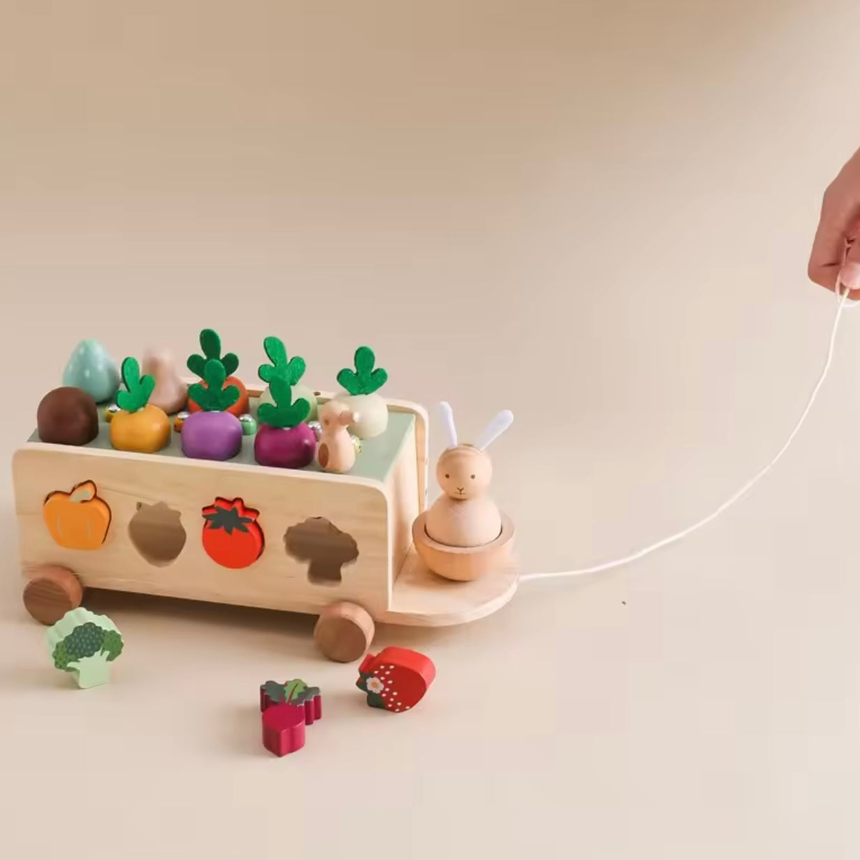 Montessori Spielzeug Holz Rübe Auto Stretch Seil Hand gezogen Auto Baby Karotte ziehen Spielzeug Form passende Spielzeug Eltern-Kind-Bildung