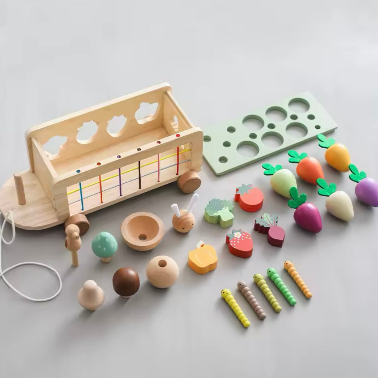 Montessori Spielzeug Holz Rübe Auto Stretch Seil Hand gezogen Auto Baby Karotte ziehen Spielzeug Form passende Spielzeug Eltern-Kind-Bildung