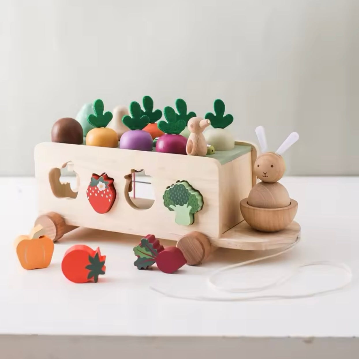 Montessori Spielzeug Holz Rübe Auto Stretch Seil Hand gezogen Auto Baby Karotte ziehen Spielzeug Form passende Spielzeug Eltern-Kind-Bildung