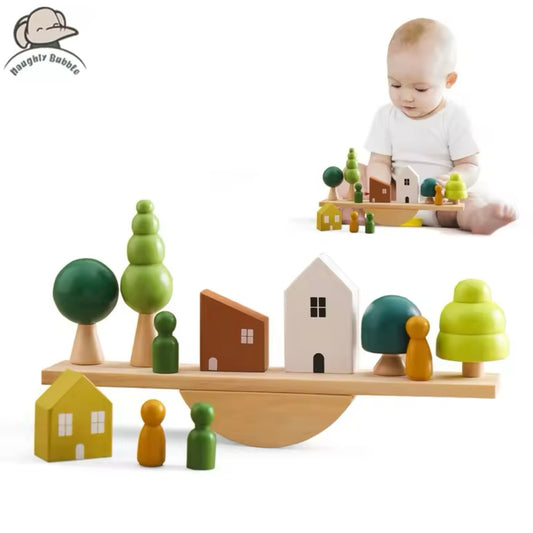 Montessori Sinnes Spielzeug Stapeln Spielzeug Für Baby Wald Häuser Replik Holz