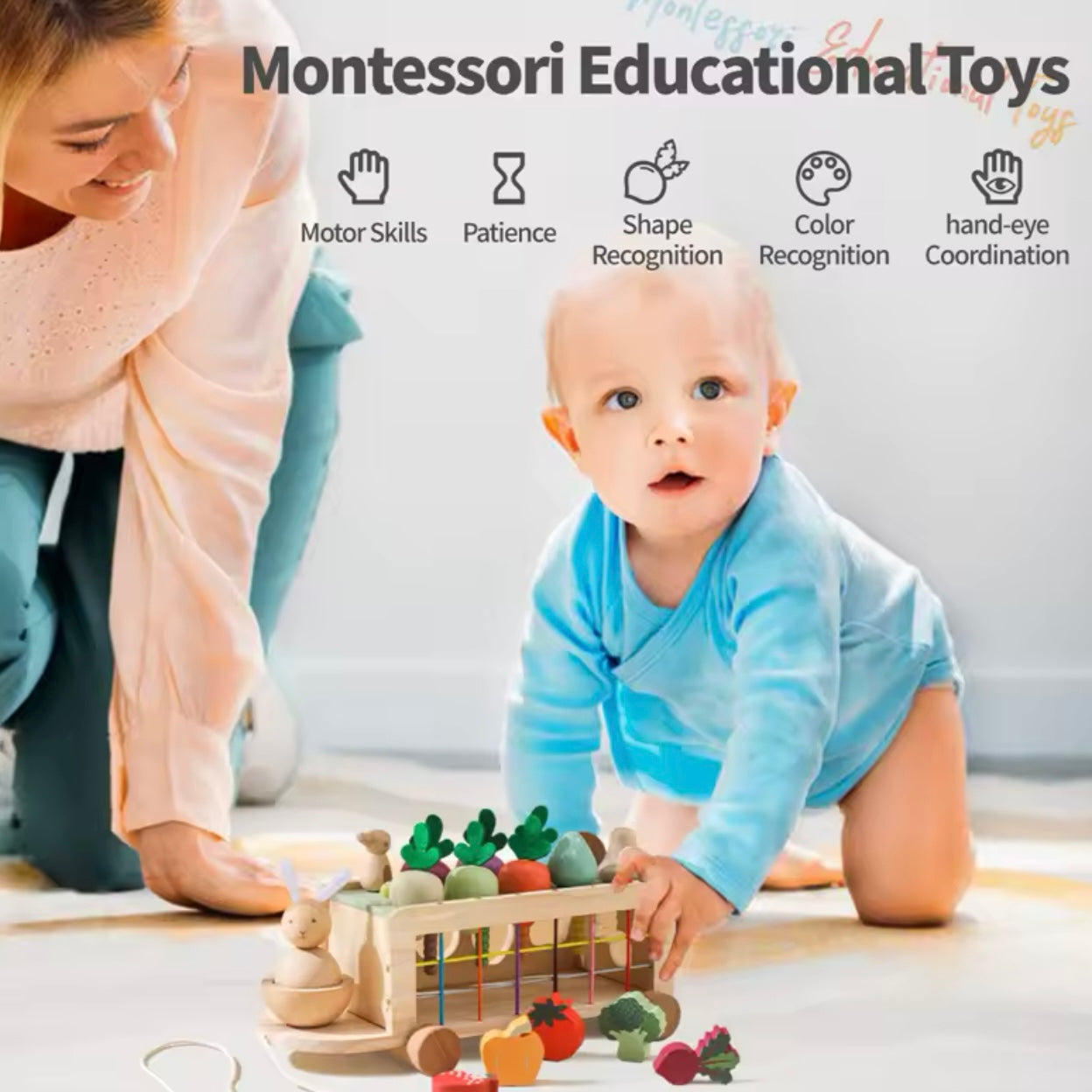 Montessori Spielzeug Holz Rübe Auto Stretch Seil Hand gezogen Auto Baby Karotte ziehen Spielzeug Form passende Spielzeug Eltern-Kind-Bildung